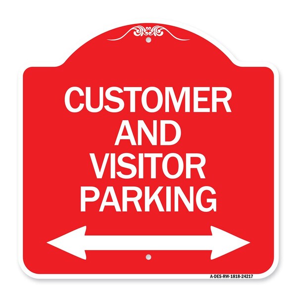 Signmission Customer & Visitor Parking Bidirectional Arrow, Red & White Alum Sign, 18" x 18", RW-1818-24217 A-DES-RW-1818-24217 - main
